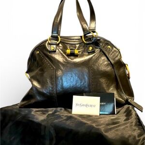 Yves Saint Laurent Shiny Black Leather Tote